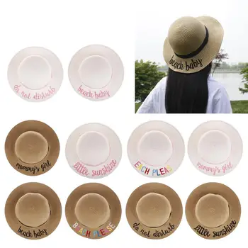 

Letter Embroidery Cap Big Brim Children Kids UV Protect Summer Straw Hat Girls Boys Shade Sun Hats Beach Hat