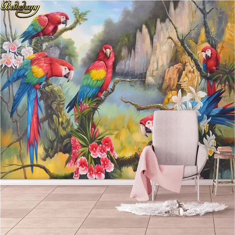 

beibehang Custom Murals Wallpaper Tropical forest color parrot Photo mural Wallpapers For Walls 3 D Living Room bedroom flooring