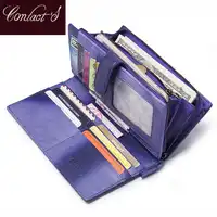 Contact's Genuine Leather Women Clutch Wallet Fashion Women's Purse Coin Card Cash Invoice Long Design High Quality New
