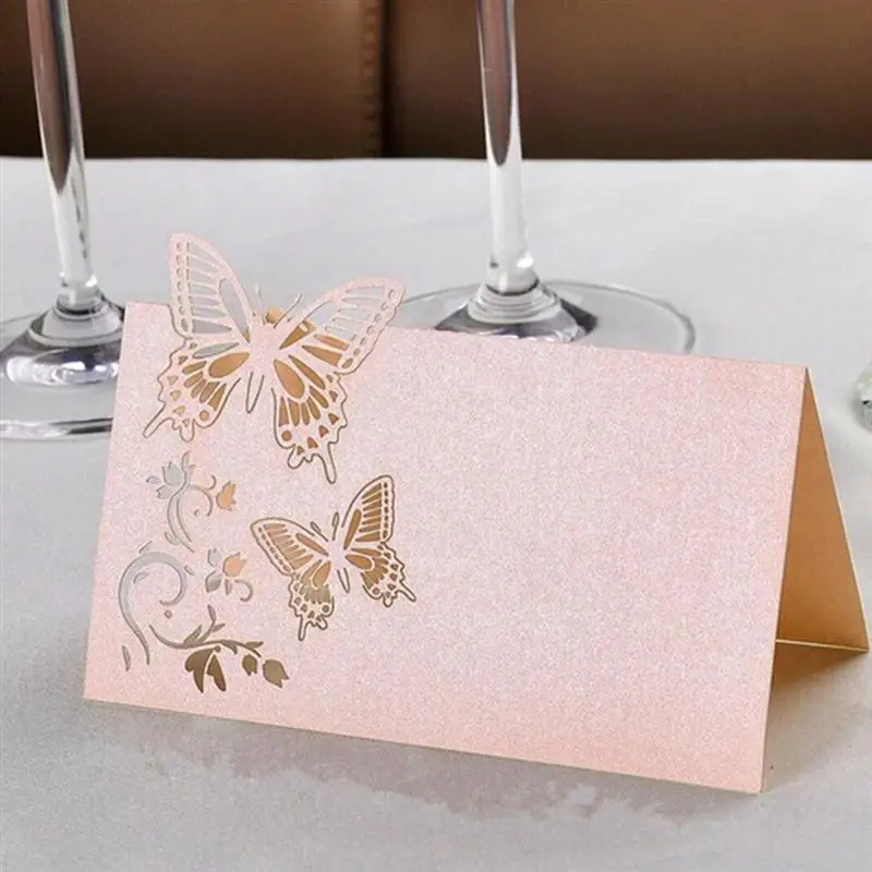 

BESTOYARD 50PCS Hollow Butterfly Style Wedding Laser Cut Decor Pink Table Cards Place Setting Name Card For Wine Glass