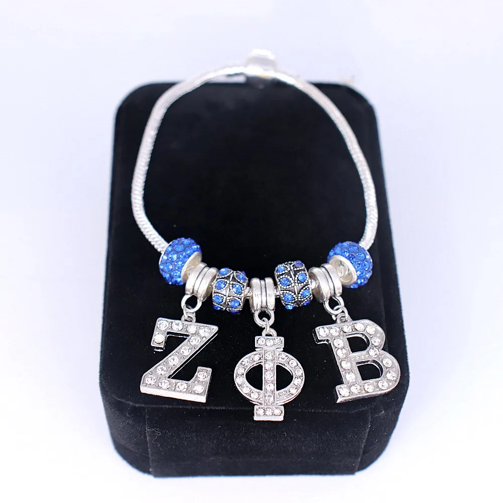 

Double Nose Metal Crystal Greek Letter Zeta Phi Beta Charm Bracelets Sorority Gift School Group Sisterhood Memory Jewelry