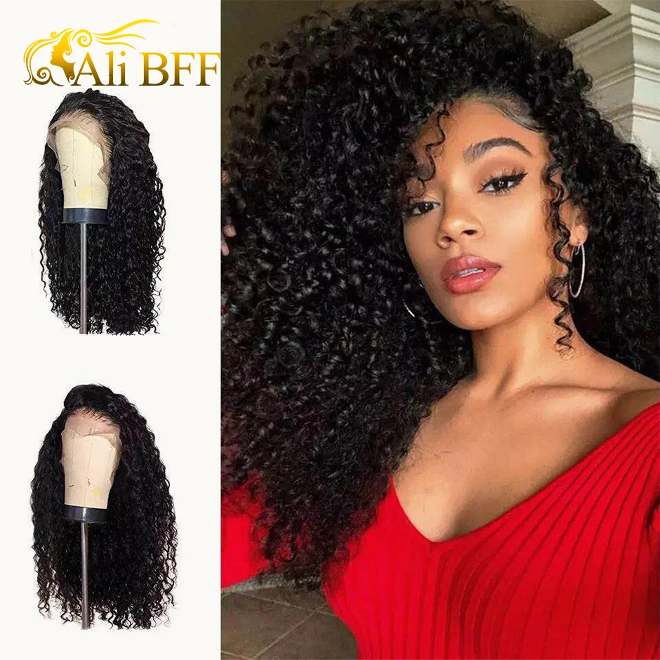 Kinky Curly Wig ALI BFF 13x4 Lace Front Human Hair Wigs Brazilian Non Remy Hair 150% Density Wigs For Women Pre Plucked