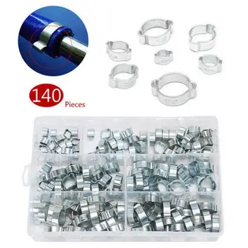

140Pcs Stainless Steel Double Ear O Clips Clamps Steel Assortment For Hydraulic Hose Fuel