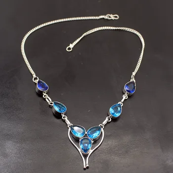 

Hermosa Fantasy Natural Shiny BlueTopaz Silver Color Chain Pendant Necklace 17 inch A223