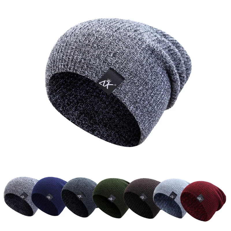 Winter Thick Warm Wool Knitted Unisex Caps Baggy Beanies Women Men Soft