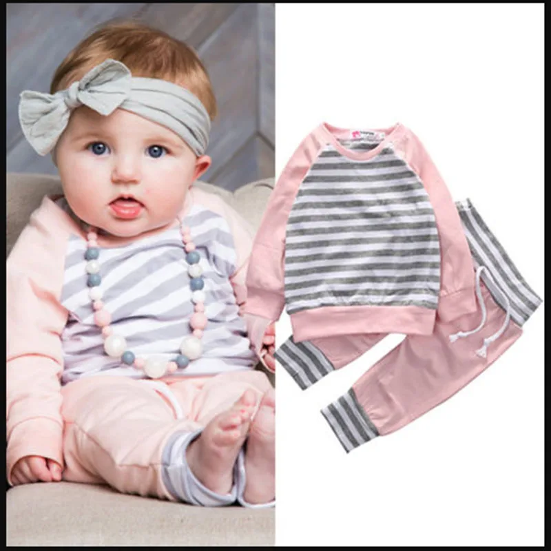 Hot Sale Cute Pink Newborn Infant Cute Baby Girls Clothes Long