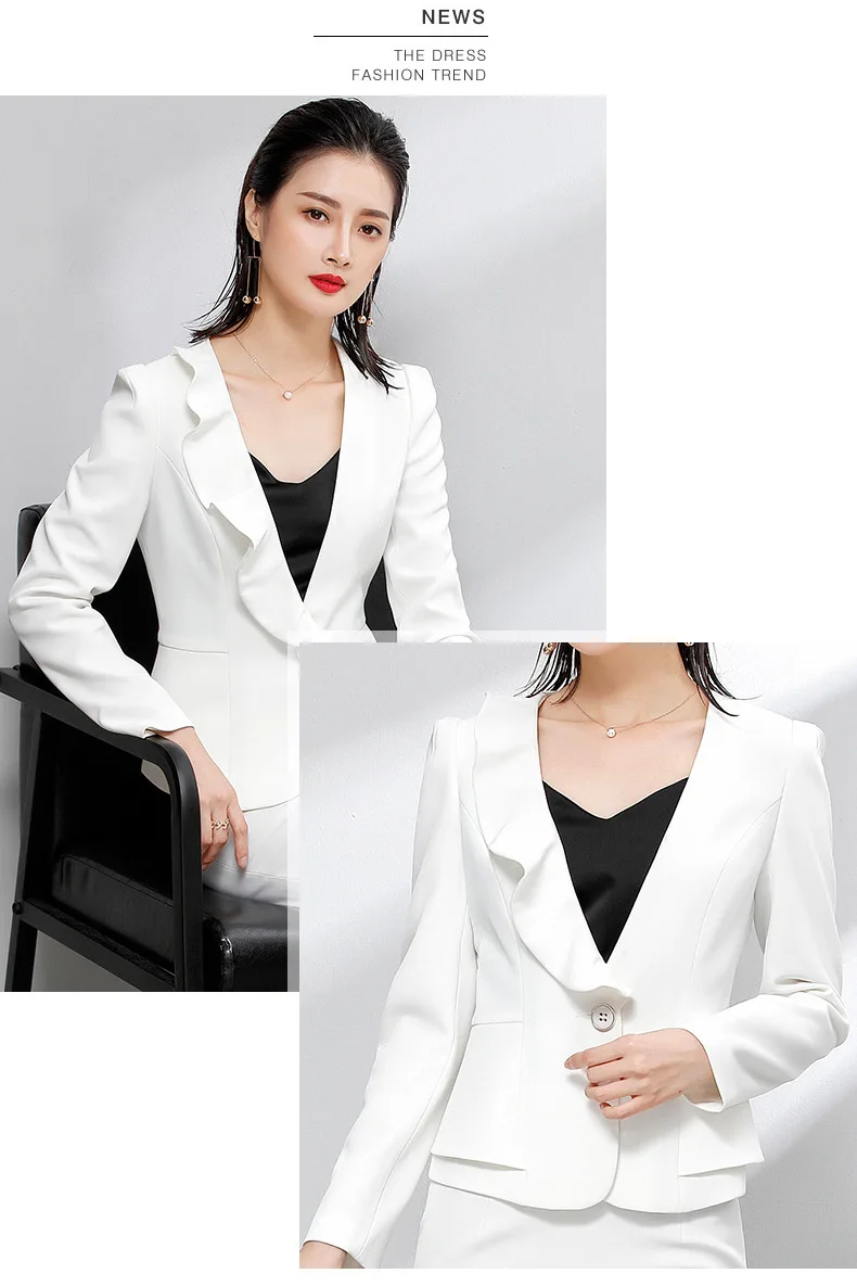 High quality two piece suit small suit lotus side the professional women 's suit set ladies momentum white collar simple tooling High quality two piece suit small suit lotus side the professional women 's suit set ladies momentum white collar simple tooling