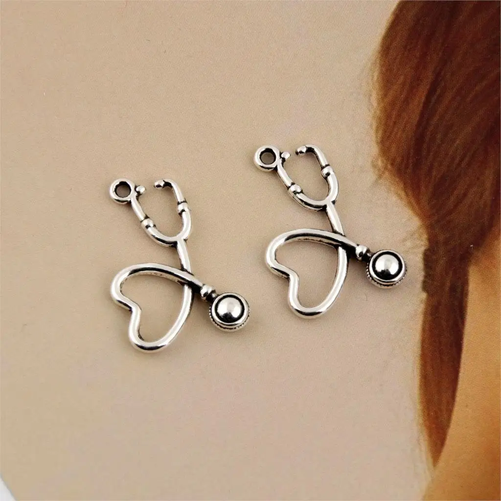 

50Pcs Antique Silver Doctor Stethoscope Charms Medical Nurse Tool Pendant Making Alloy Necklace Diy Accessories 22X15mm A295