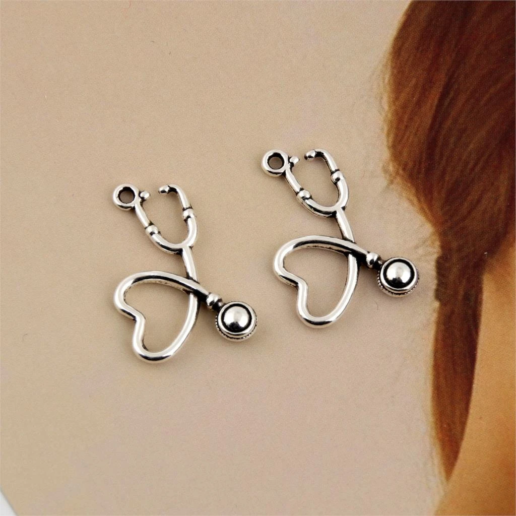 50pcs Silver Color Doctor Stethoscope Charms Medical Nurse Tool Pendant
