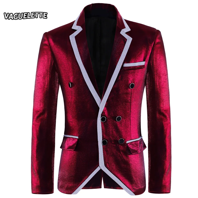 Plus Size Elegant Stage Jacket Men Wine Red Slim Fit Luxury Blazer For