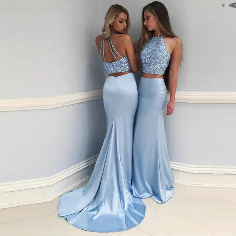 2018 Sky Blue Rokken Lange Bruidsmeisjekleding 2018 Sky Blue Rokken Lange Bruidsmeisjekleding