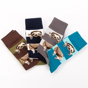 

Personality Fashion Printing Cartoon Animals Sloth Pattern Stripe Socks Men High Quality Ventilation Cotton Socks Winter