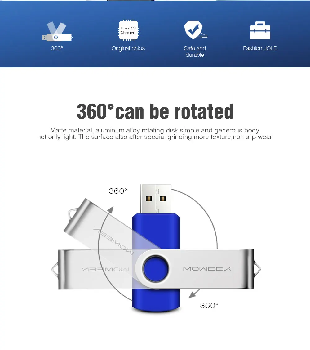 Moweek поворотный USB флеш-накопитель металлический cle USB флеш-накопитель 64 ГБ флеш-накопитель 4 ГБ 8 ГБ 16 ГБ 32 ГБ USB 2,0 Флешка 128 ГБ U диск в подарок