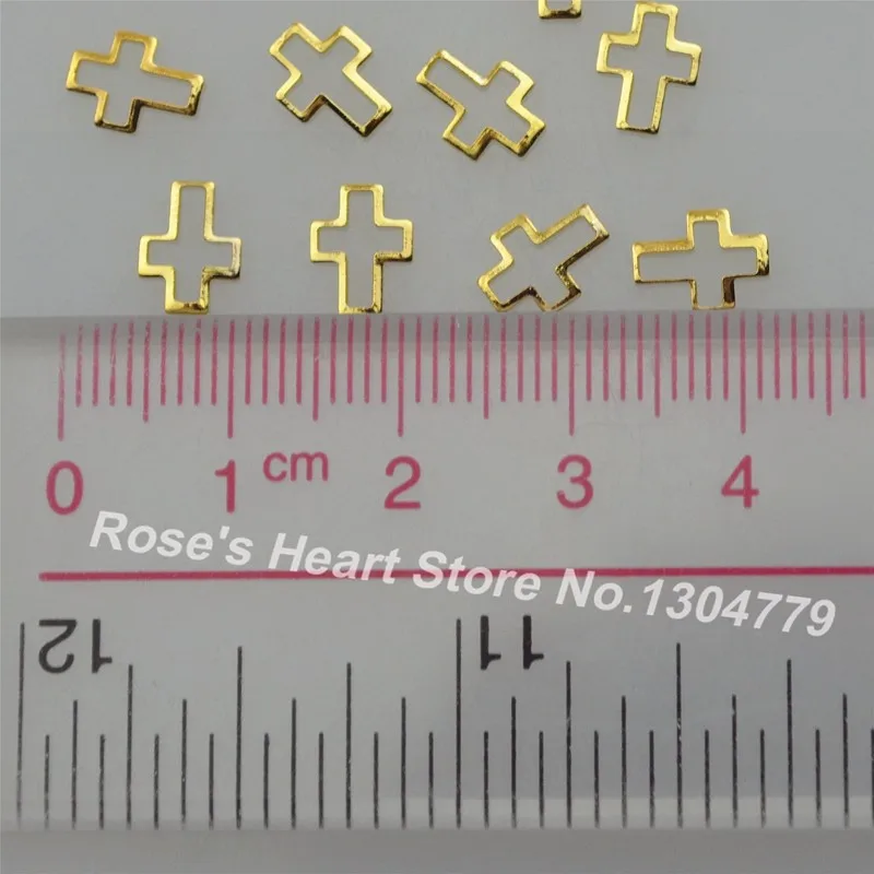 2018 Новый Красота цвета: золотистый, Серебристый Крест Дизайн ногтей 50 шт. 3d металлические гвозди украшения Интимные аксессуары ногтей