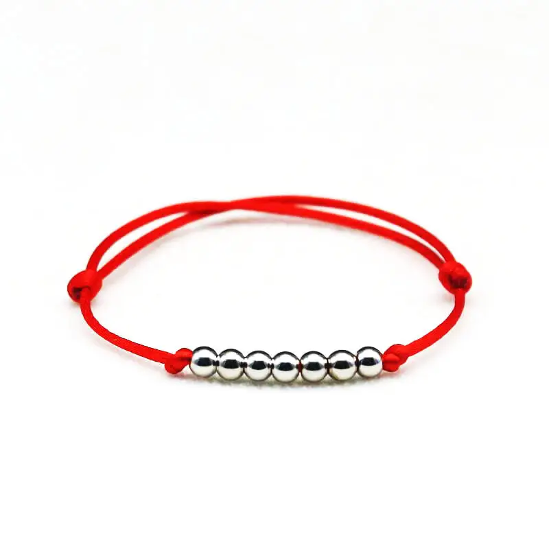 Silver 4mm Copper Beads Bracelet Stylish Simple Red Black Rope Beaded Braided Bracelets For Men Women Jewelry Chakra | Украшения и