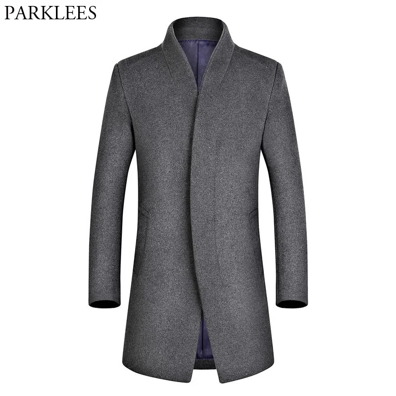 Men's Long Trench Coats 2017 Winter Wool Trench Coat Men