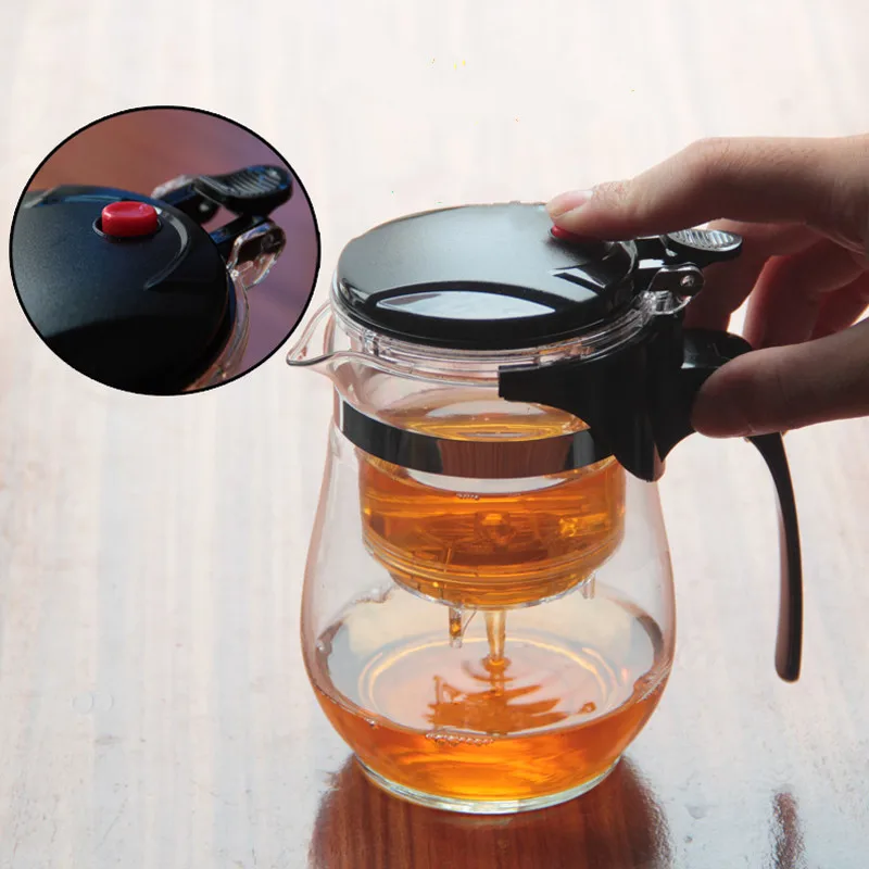 

Practical glass teapot kung fu Tea Set Kettle Convenient Tea Pot Press this button to filter the tea