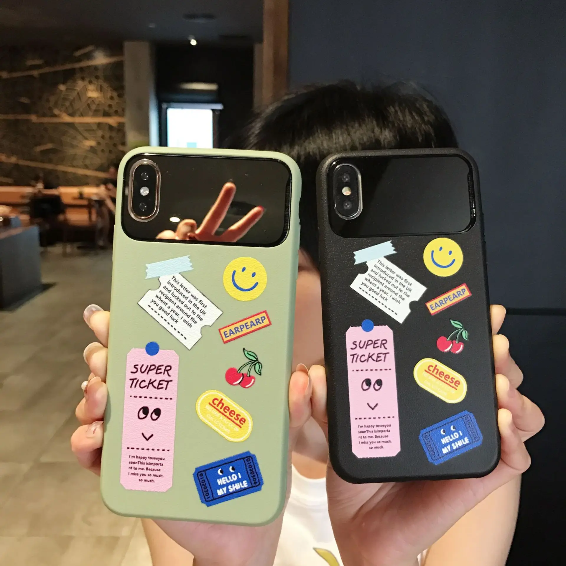 

Cute Retro Pattern Fruit Cherry Phone Case For iPhone 7 7 Puls 6 6S 7 8Puls X Xr Xsmax Xs Cases Mirror Soft Silicone Cover