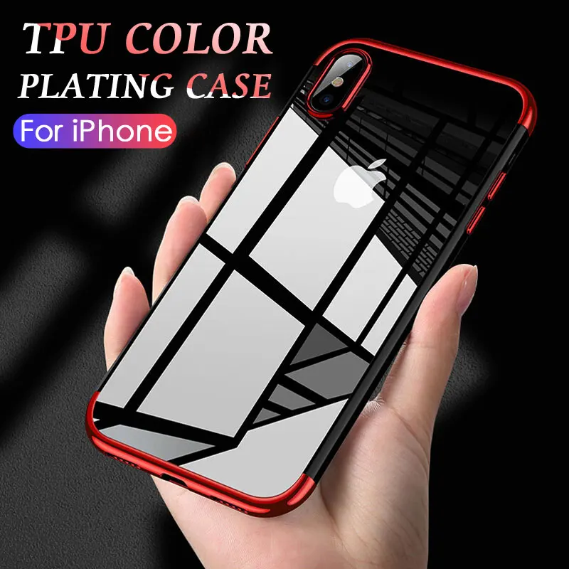 

Silicone Soft TPU Plating Phone Case For iPhone 6 6S 7 8 X XR XS MAX Anti-knock Transparent cover For iPhone 6 7 8 Plus case