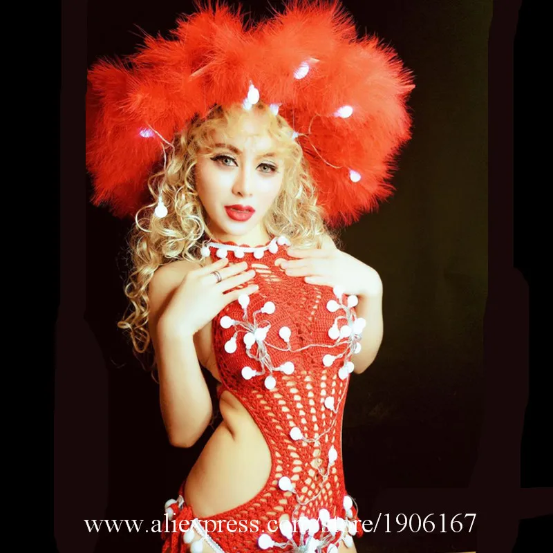 Nightclub craze costume new led hairy beauty back bikini lighting party style show gogo dj ds9