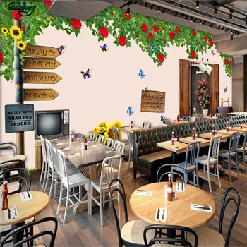 

beibehang Large custom wallpaper European and American fashion window flower vine bar coffee shop background wall