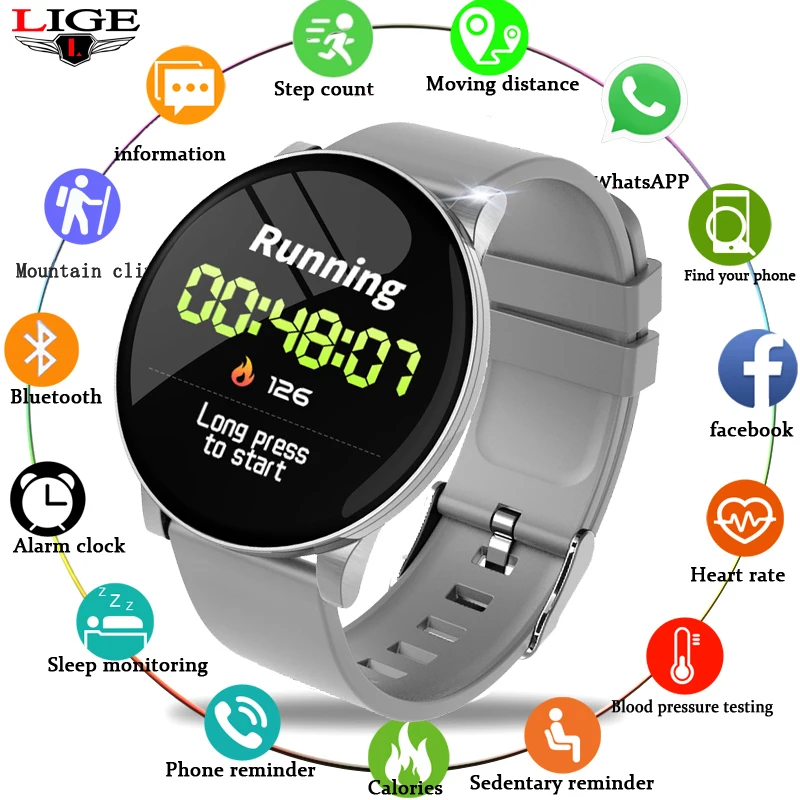 

LIGE Smart Watch Men Health Monitor Heart Rate / Blood Pressure / Waterproof Pedometer Men's and Women's Watches Sports Bracelet