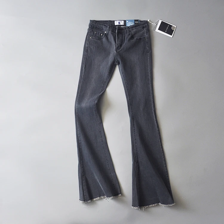 Calças de Brim para Mulheres 2020 do Vintage de Cintura Baixa Incendiar Elásticas Estilo Retro Fundo Sino Magro Calça Jeans Feminina Azul Escuro Denim Perna Larga Calças 36 High Quality Moda Feminina
