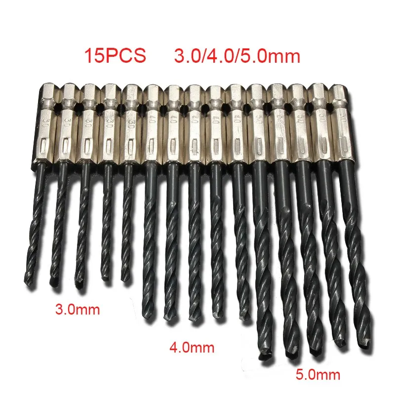 Hot 15PC/Set High Speed Steel Titanium Coated Drill Bits Set 3mm/4mm/5mm Hex Shank Steel