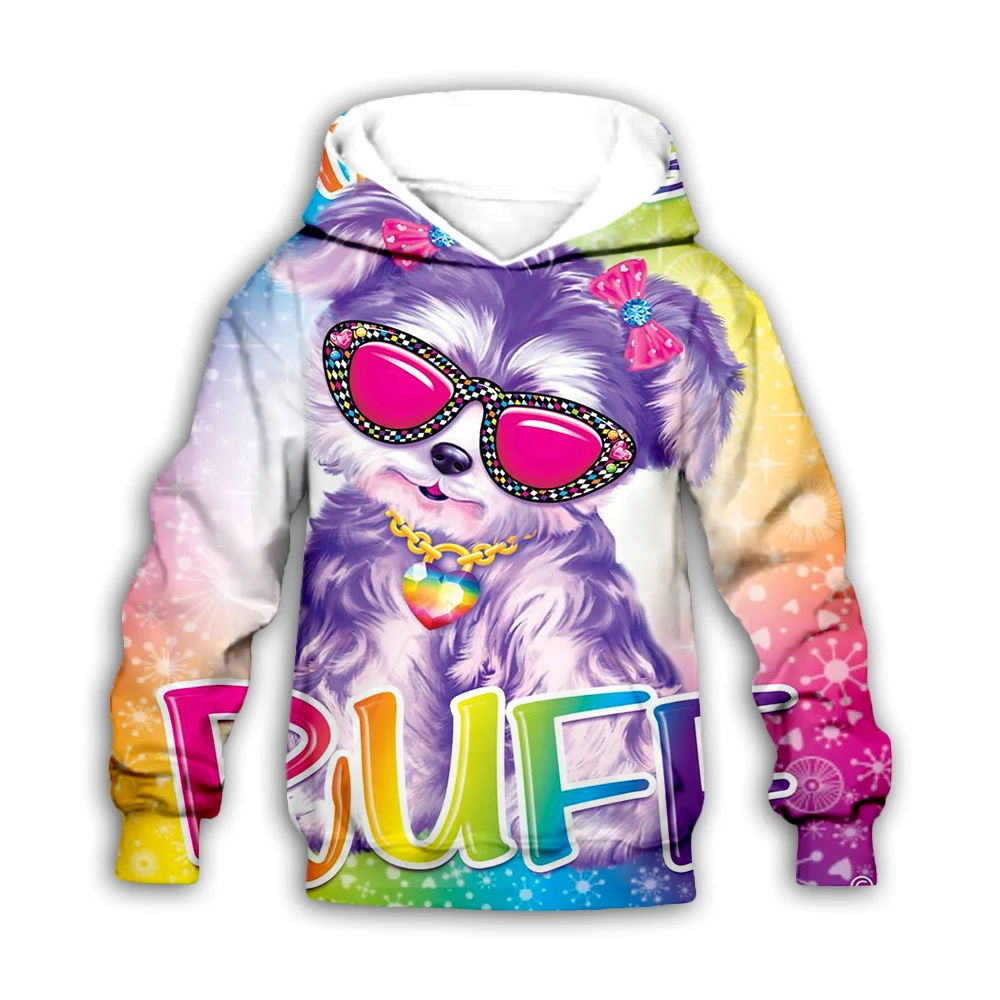 

Kids 3D Print set Lisa Frank children colorfull hoodies cartoon cool dog Long Sleeve sweatshirts girls boy hooded jacket t shirt