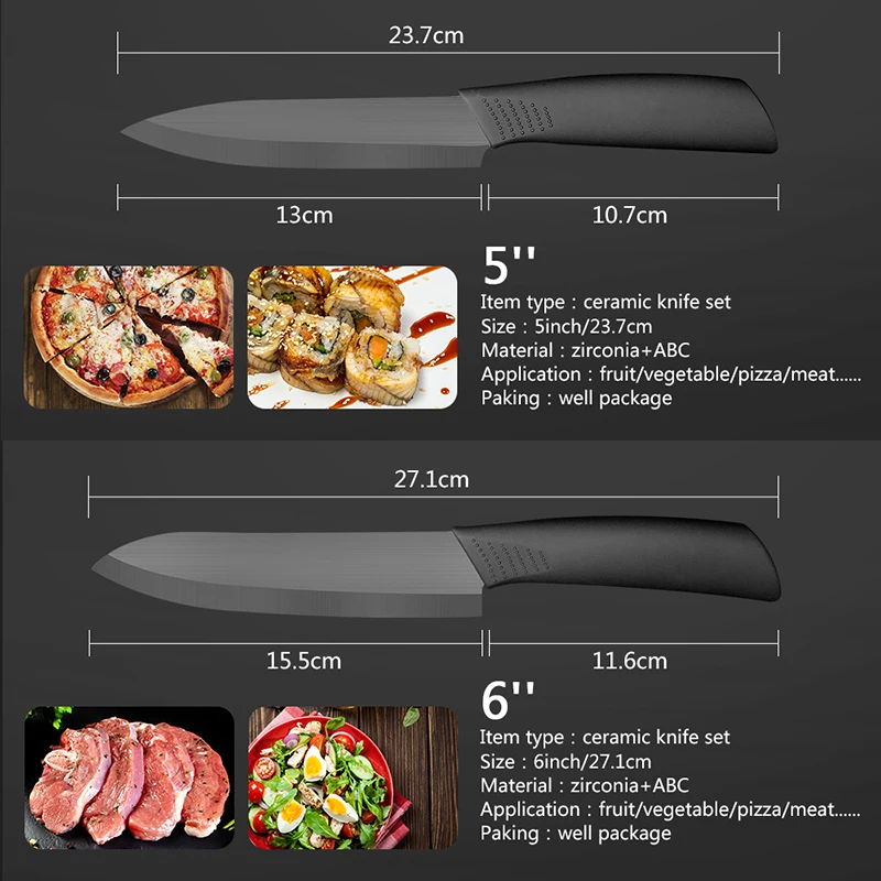 Кухонный нож, керамические ножи, набор аксессуаров " для очистки овощей 4", Универсальный " для нарезки 6", нож шеф-повара+ держатель+ Овощечистка, Черное лезвие, Рождественский день