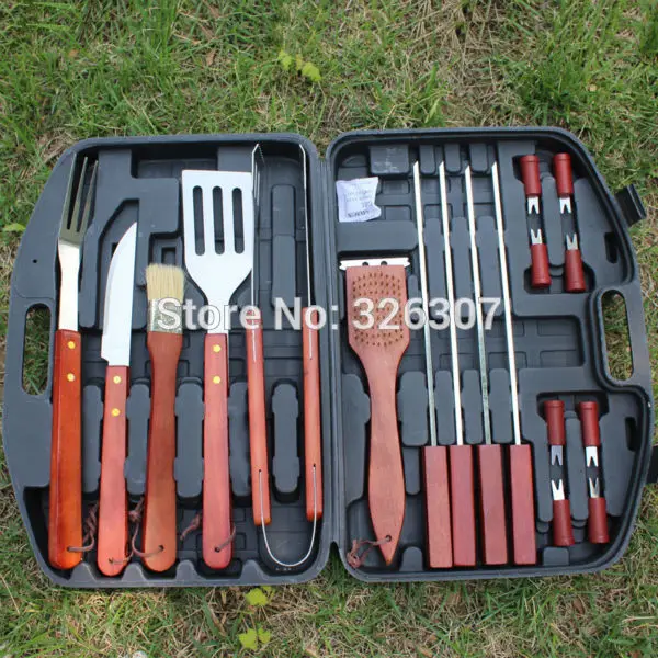 Discount  Outdoor barbecue grill cooking BBQ tools set picnic household portable roast stainless steel fittin