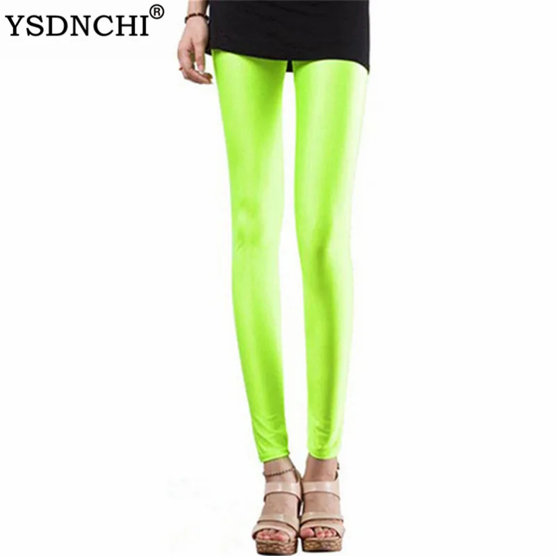 

YSDNCHI Lady Summer Shiny Leggings Large Size Neon Legging High Stretched Skinny Pants Slim Fitness Leggins Candy Active Pant