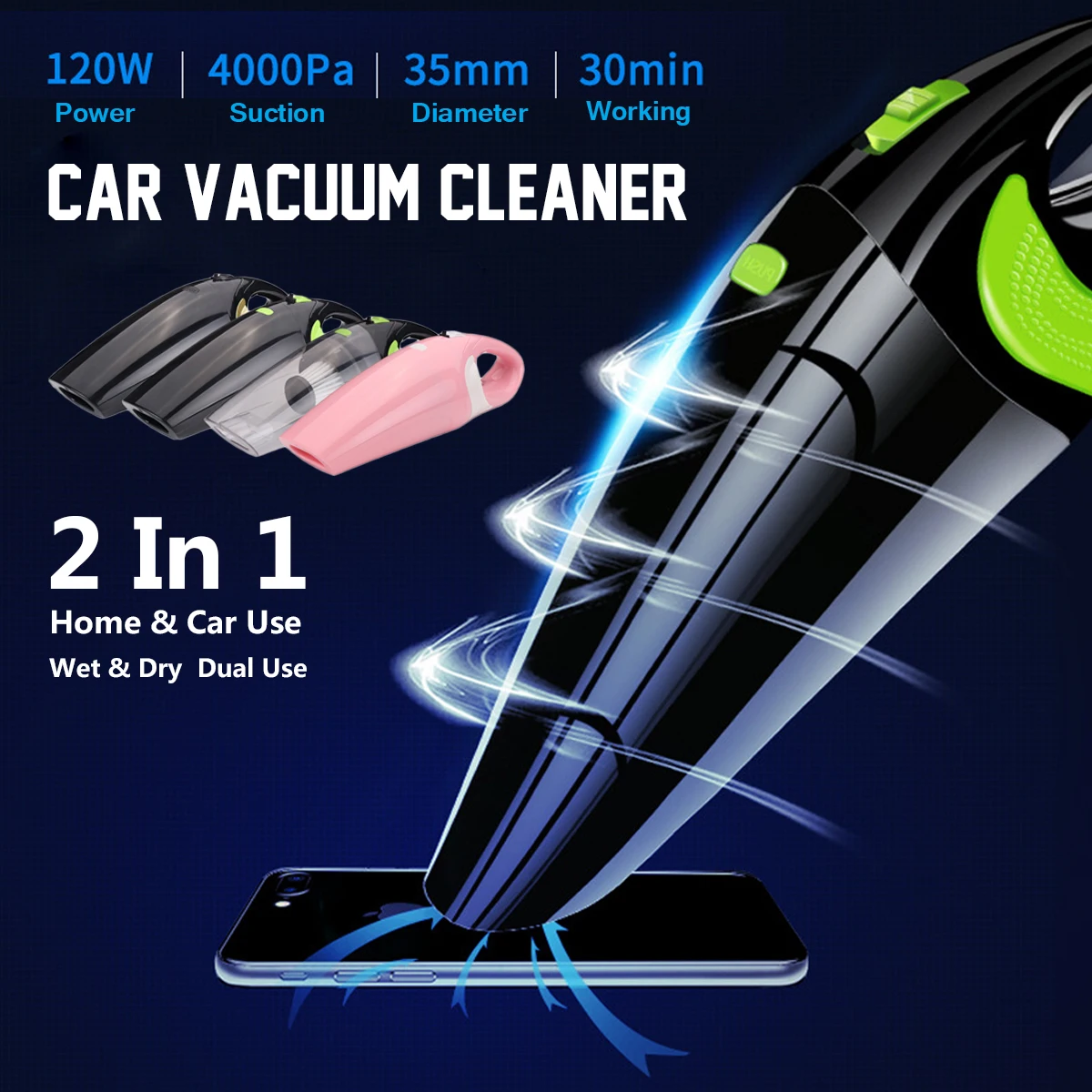 Handheld Dust Vacuum Cleaner 120W Car Home Cordless Rechargeable Dry Wet Use Colors Detachable For Car House Cleaning Filtration Handheld Dust Vacuum Cleaner 120W Car Home Cordless Rechargeable Dry Wet Use Colors Detachable For Car House Cleaning Filtration