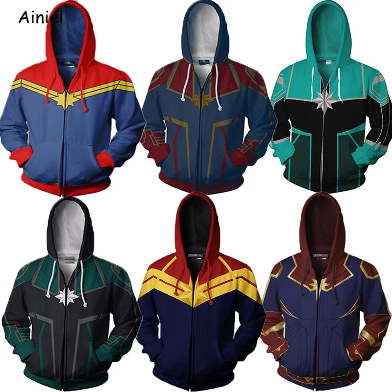 

Movie Captain Marvel Costumes Sweatshirts Top Zipper Jackets Coat Spring Cosplay Superhero The Avengers Hoodies for Women Girls