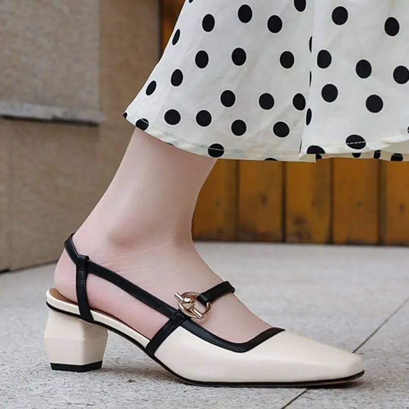 ALLBITEFO genuine leather women sandals high quality middle heel square heels office ladies summer shoes woman sandals ALLBITEFO genuine leather women sandals high quality middle heel square heels office ladies summer shoes woman sandals