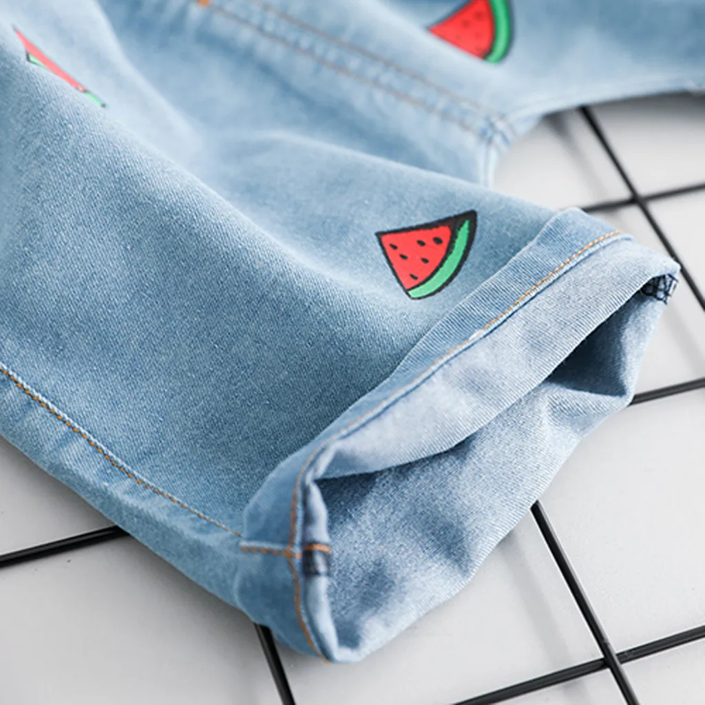 2PCS Toddler Summer Kid Boys Girls Clothes Fashion Fruit Print T-shirt+Denim Shorts Boys Outfits Kids Clothing For Boys