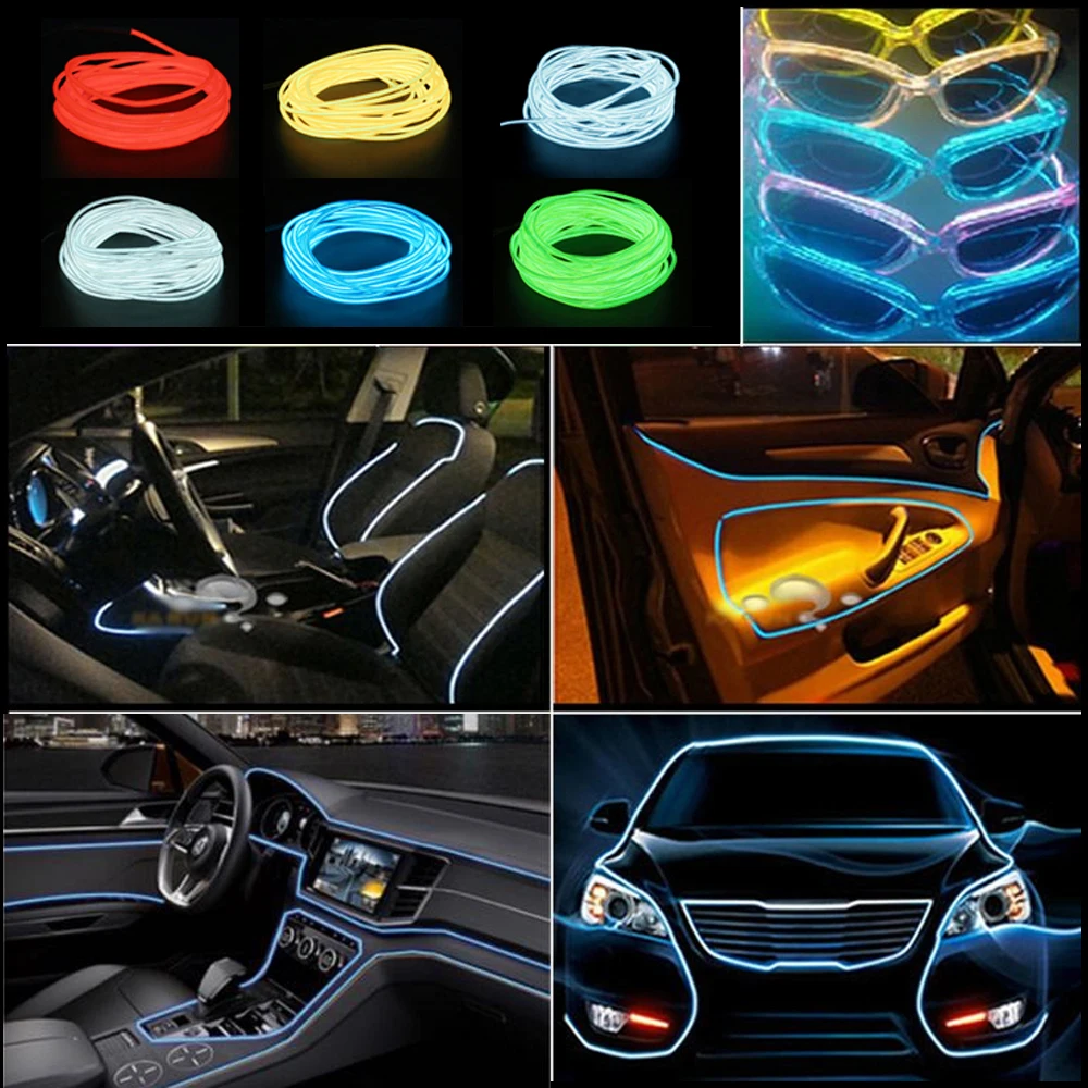 EL Wire 3V Battery Flexible led Light strip Tube waterproof Car Party Clothing Wedding el wire+ converter Flexible Neon Light