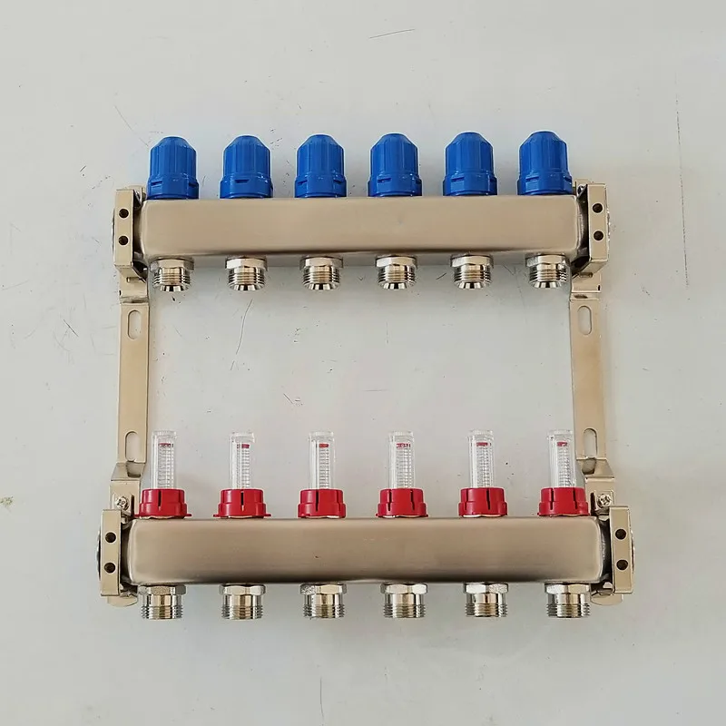 

DN25 2-9 ways household Stainless steel Radiant Floor Heating Manifold visual flow meter integrated floor heating manifold