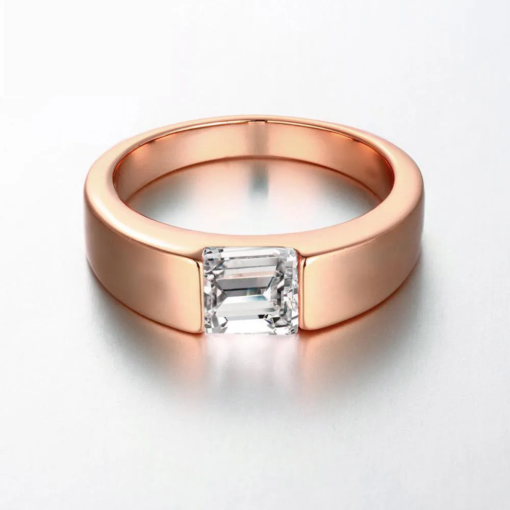 

Simple Style Smooth Zircon Ring Real Rose Gold Filled Fashion Jewelry for Men Women Wholesale