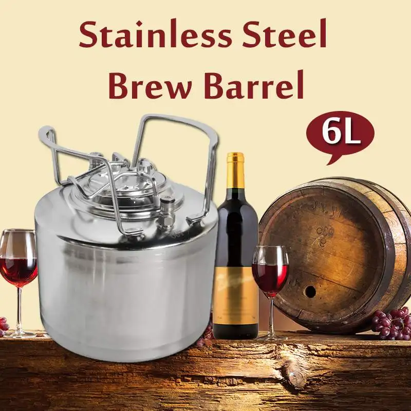 

6L Stainless steel Ball Lock Beer Keg Pressurized Growler for Craft Beer Dispenser System Home Brew Beer Brewing Metal Handles