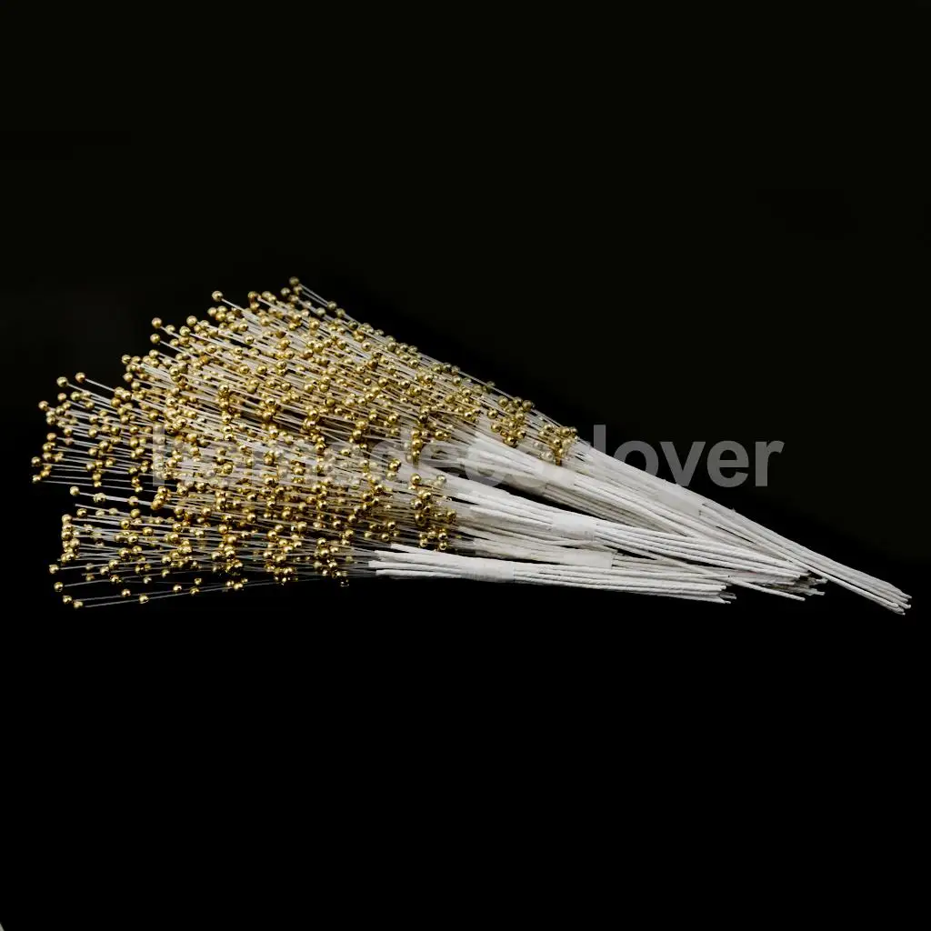 

100Pcs Bridal Spray Beads on Wire Stems Wedding Bouquets Craft Cake Decoration Gold
