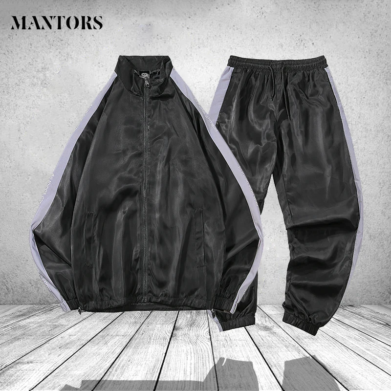 

Mens Sportswear Set Autumn New Casual Tracksuit Man Two Piece Zipper Striped Sweatshirt Pant Sporting SweatSuits Men Track Suit