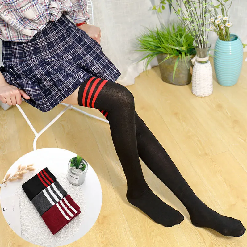 

Japanese Fashion Sexy Girls Students Stripe Cotton Over Knee Socks Thigh High Stockings Long Socks Warmers Women's Sexy STocking