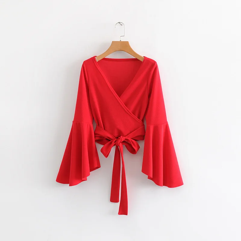 

New arrival FF35-558 European and American fashion big trumpet sleeve blouse