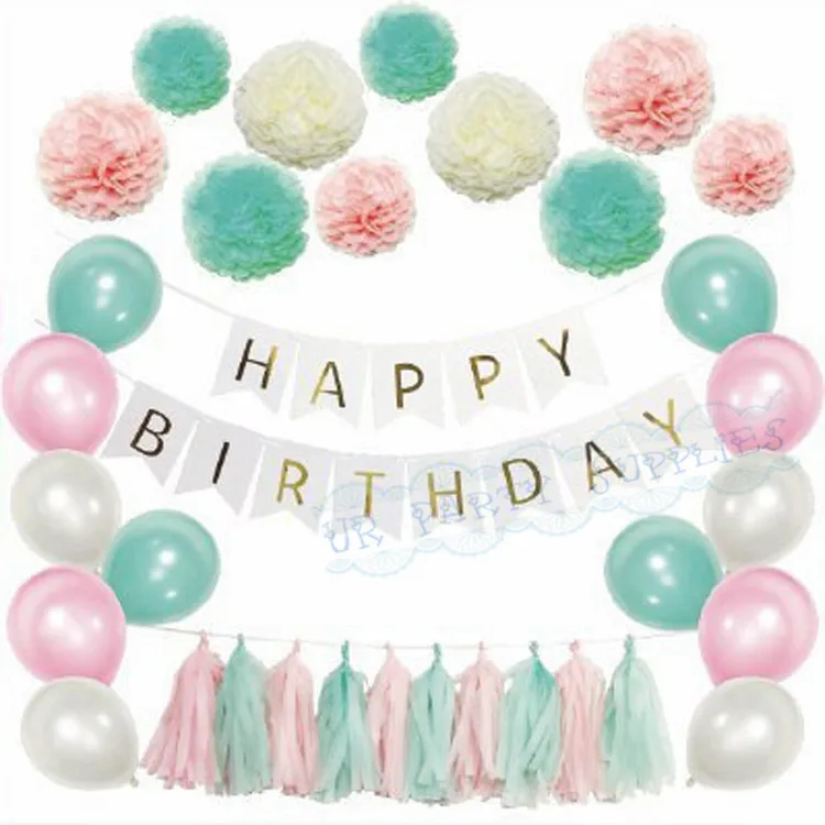 5 Sets Tiffany Blue Pink Birthday Decorations Gold Birthday Banner