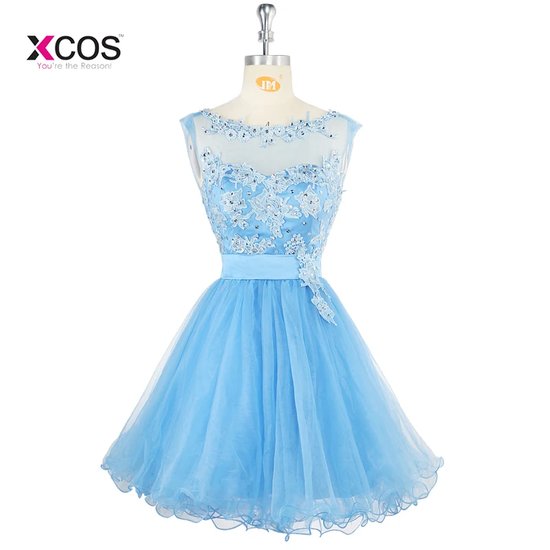 

Knee length Short Evening Dress Sleeveless Blue A Line Party Gown Girls Homecoming Graduation Formal Prom Dresses