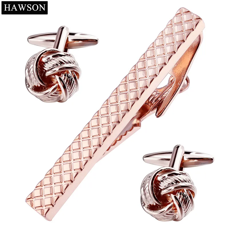 

Mens Rose Gold Cuff links Simple Tie Bar Necktie Pin CuffLinks Set With Box Metal Cuff Button for Shirt