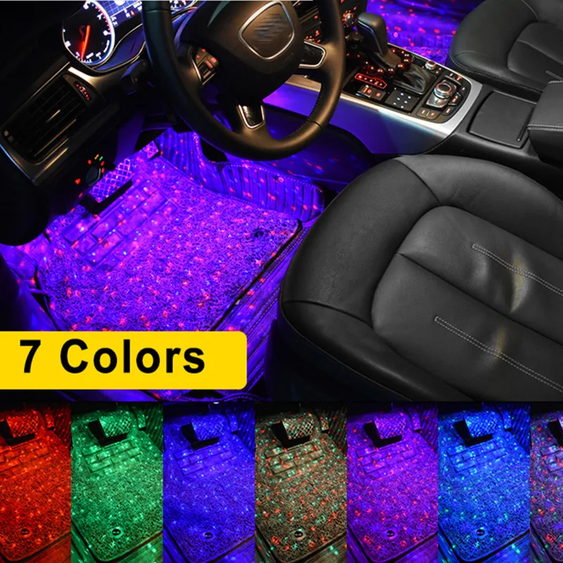 

Car Interior Foot Light USB LED Atmosphere Ambient Starry DJ Mixed Colorful Music Sound Voice Control Laser Lamp