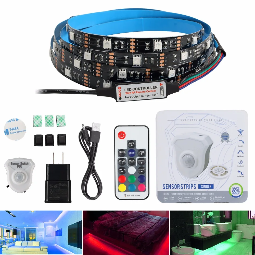 

PIR Motion night light Sensor 5050 rgb LED Strip Waterproof Bedroom Night Bed Stair Cabinet Light Holiday Decoration 5v