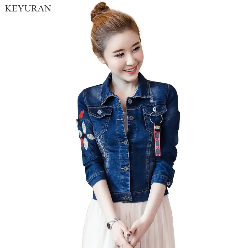 Flower embroidery denim jacket women 2019 spring new basic jackets hole Flower embroidery denim jacket women 2019 spring new basic jackets hole